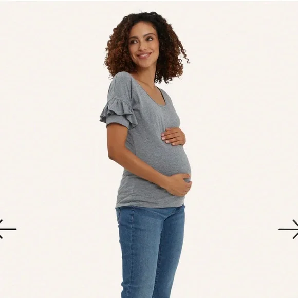 NWOT Women’s Nom Maternity - Grey and Ruffled Maria Nursing top. Size Medium. - Picture 4 of 16